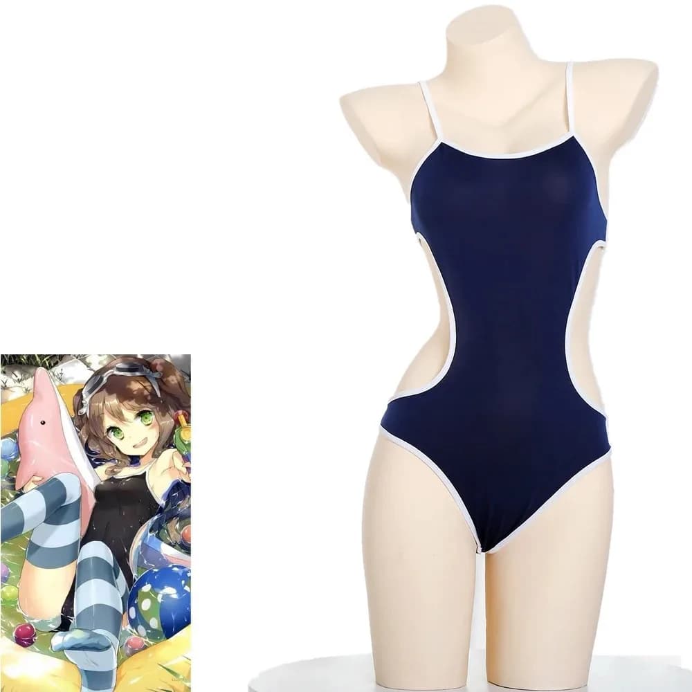 Costume da bagno body attillato con cinturino per spaghetti per studente giapponese Costume da bagno intero uniforme Lingerie Cosplay