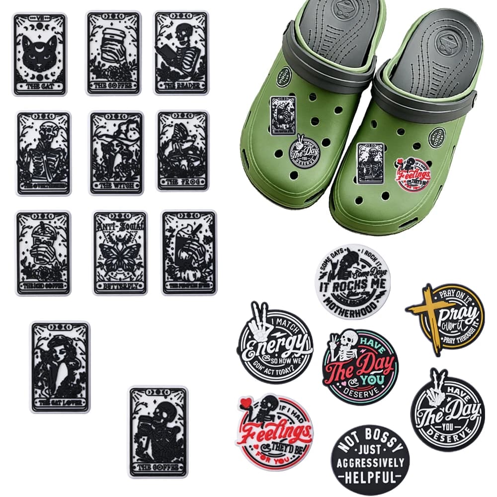 1-100pcs Cartoon Horror Skull Tarot Cards Series PVC Shoe Charms Accessories DIY Detachable Waterproof Fashion Party Gifts