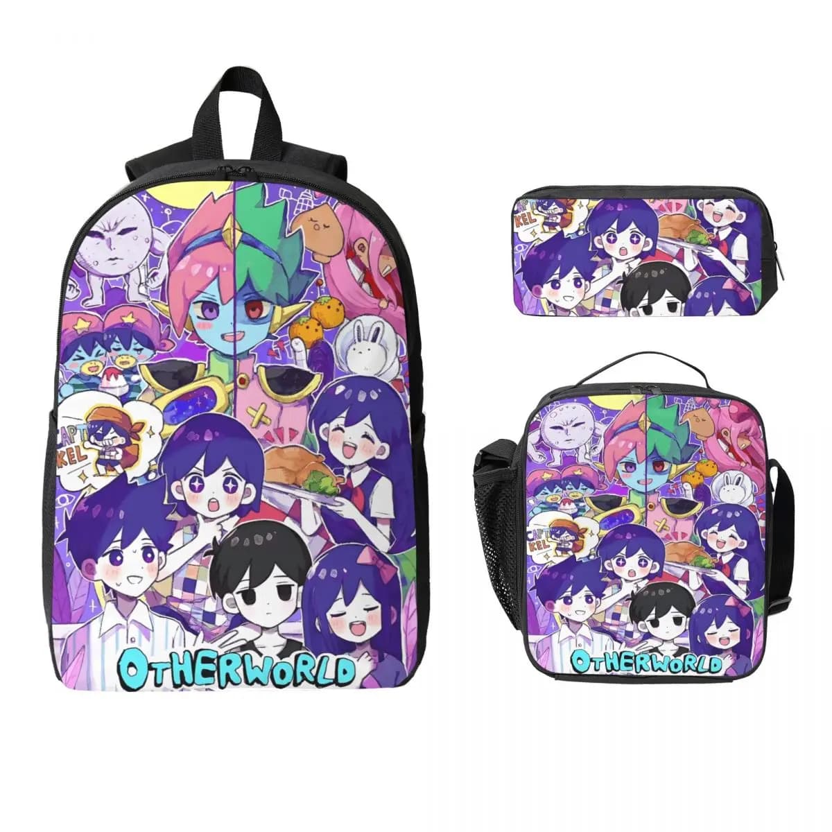 3Pcs Omori Funny Video Games Backpack Set for Kids Pencil Boxes Bookbag Sets with Lunch Box For School Students Daypack