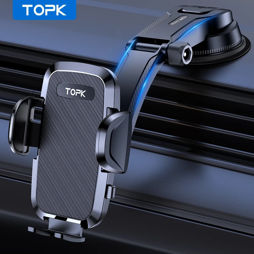 TOPK car telephone support, updated speaker support, phone support for car dashboard, compatible with iPhone Android