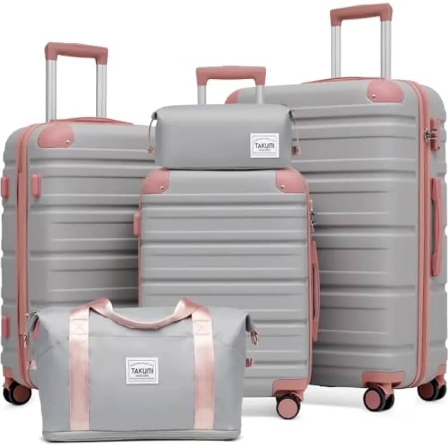Luggage Sets 5 Pcs Lightweight Carry On luggage with Duffel Bag ABS+PC Hardshell Suitcases with YKK zippers Double Spinner Whee