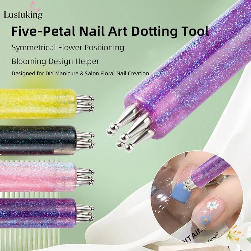 DIY Nail Art Tool to Spot 5 petals Flower Creator 1.8mm Toe Fine Collectors of Rhinestone Handle Glitter Nail Tools for Manicure Brushes