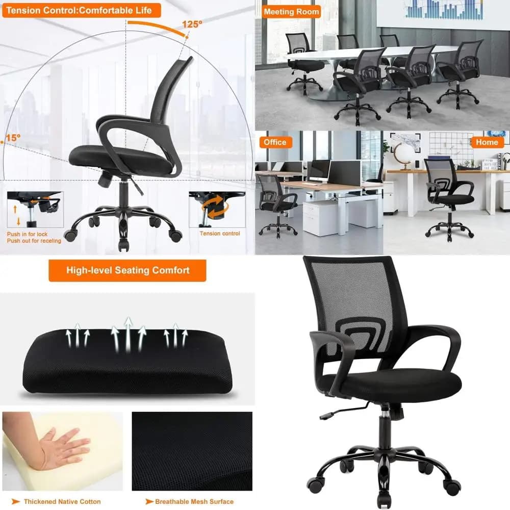 Sedia da ufficio ergonomica in rete con supporto lombare, girevole e regolabile per scrivania domestica, gaming e uso confortevole per uomini e donne (B