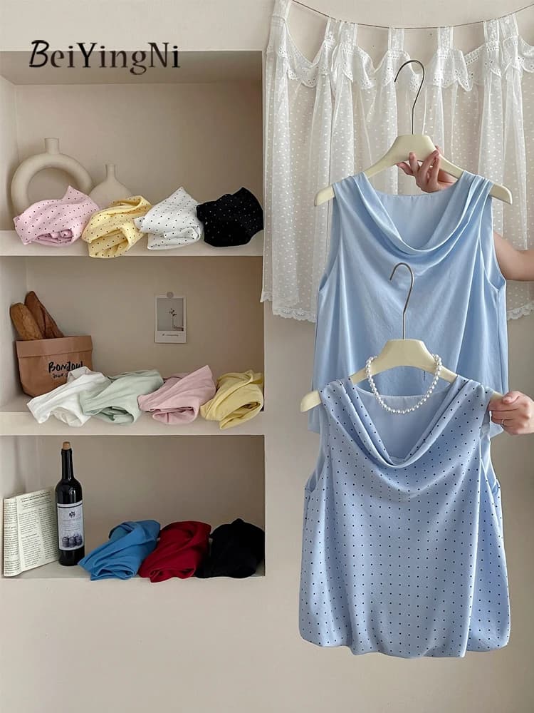 Beiyingni 2026 Nuovi Arrivi Canotte da Donna con Stampa a Pois, Gilet Casual Estivo, Camisole Dolci Kawaii, Bluse per le Vacanze