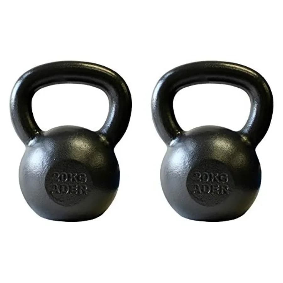 Home gym use, cast iron, black, includes two 20kg kettlebells for balanced strength training