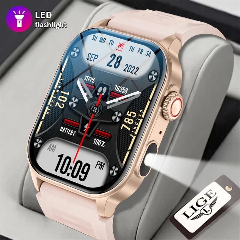 LIGE 2026 Nuovo Smartwatch da Donna con Display HD da 2.01", Chiamate BT, Monitoraggio SpO2 e Pressione Sanguigna, Torcia LED, Smartwatch Sportivo da Uomo
