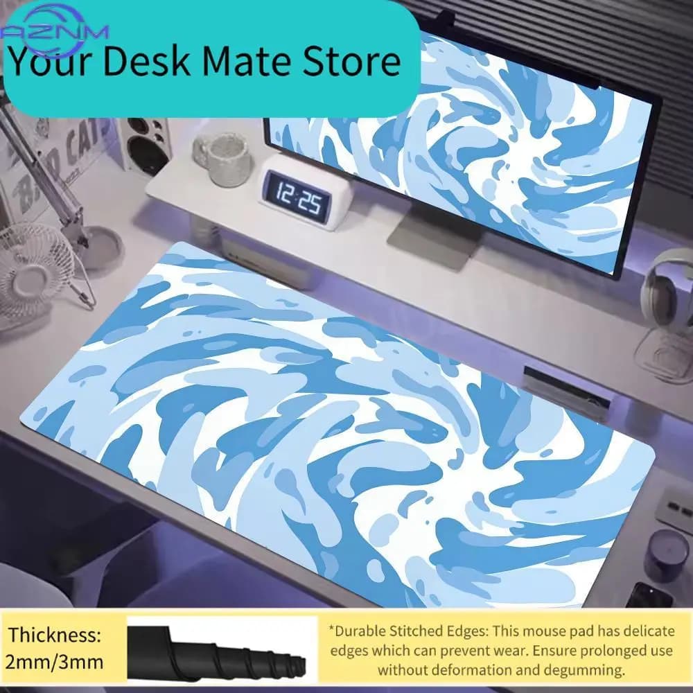 Blue Fluid Swirl Art Mouse Pad Waterproof Non‑Slip Abstract Desk Mat Gaming Keyboard Mat Desktop Decor
