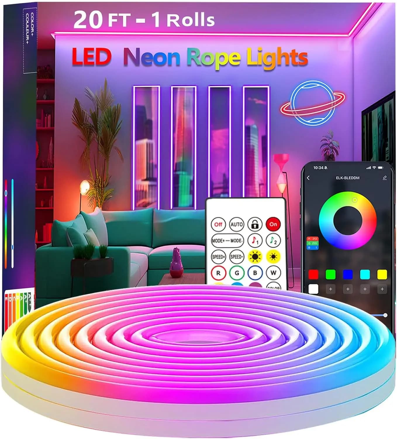Neon Rope Lights,Flexible Led Rope Lights Control with App/Remote,Multiple Modes Rope Lights,IP65 Outdoor Waterproof,Music Sync Light Strip for Bedroom