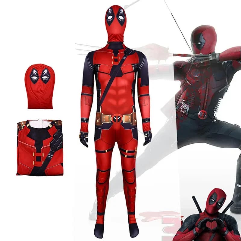 New Halloween Cosplay Movie Deadpool 3 Full Body Costume with Mask for Men Women Zentai Superhero 3D Print Jumpsuit Halloween Ca