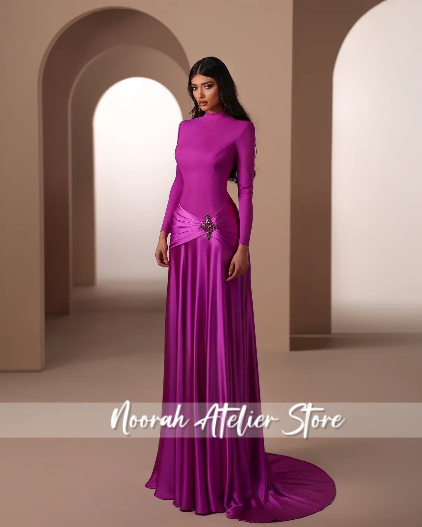 Nuovi abiti da sera da donna di lusso rosa High N Peplum 2025 maniche lunghe abito da sposa Arabia Saudita abiti lunghi personalizzati