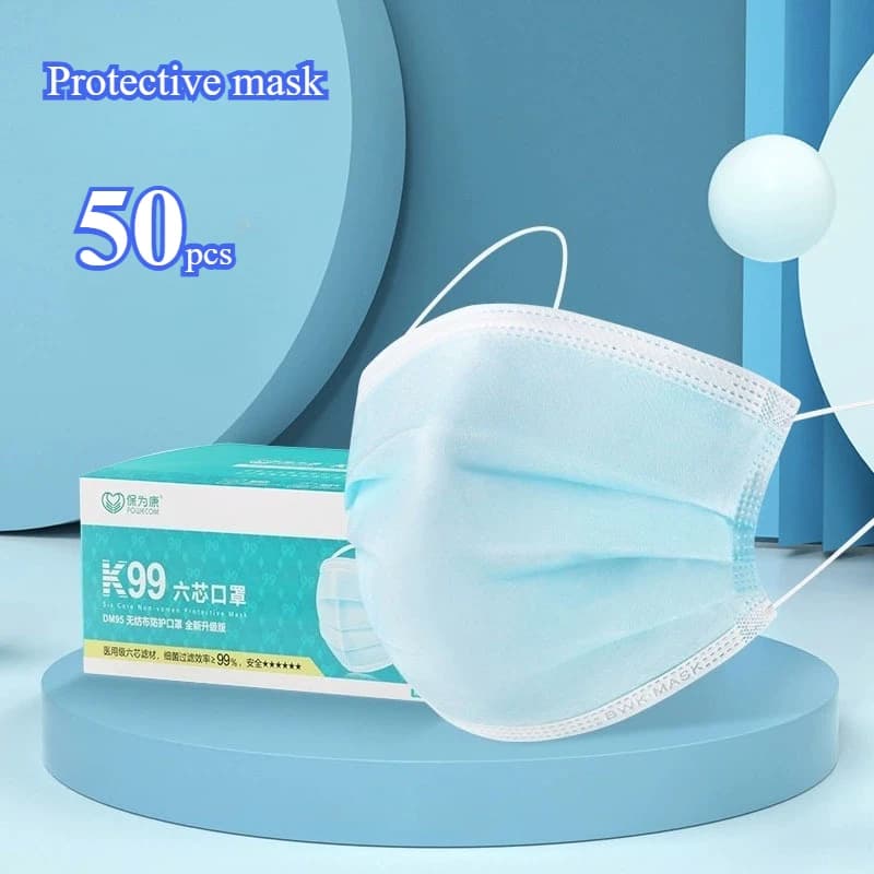 50pcs Breathable Protective Face Cover Daily Disposable Protective Mask Commuting Soft Breathable Earloop Mask for All-Day Wear