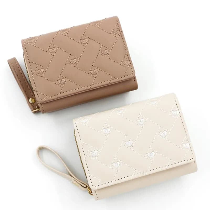 Portafogli da Donna Kawaii, Porta Carte Carino in Pelle PU alla Moda, Ricamato con Motivo Love, Portafoglio Piccolo a Tre Ante con Scomparti Multipli per Carte e Monete