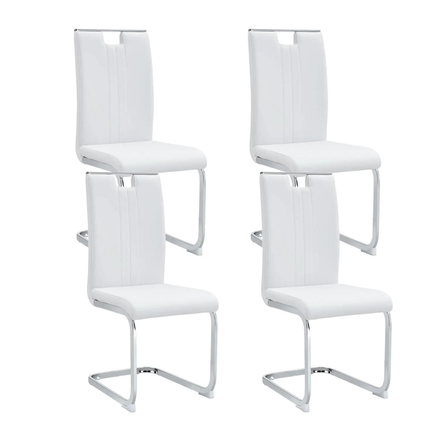 Set di 4 Sedie da Pranzo con Schienale Alto, in Ecopelle, Seduta Confortevole, Sedie Imbottite con Gambe in Metallo, Arredamento Moderno, Personalizzabile