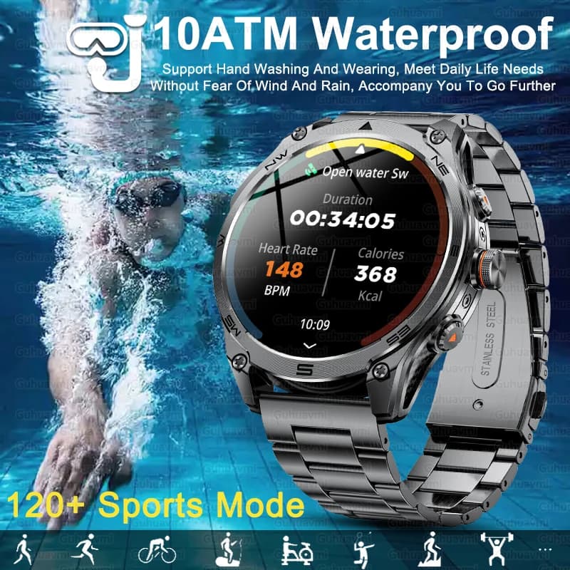 Military Grade GPS Smartwatch, 1000mAh Battery, 10ATM Waterproof, Bluetooth Calls, HD AMOLED Display, Men's Sports Watch, News 2025