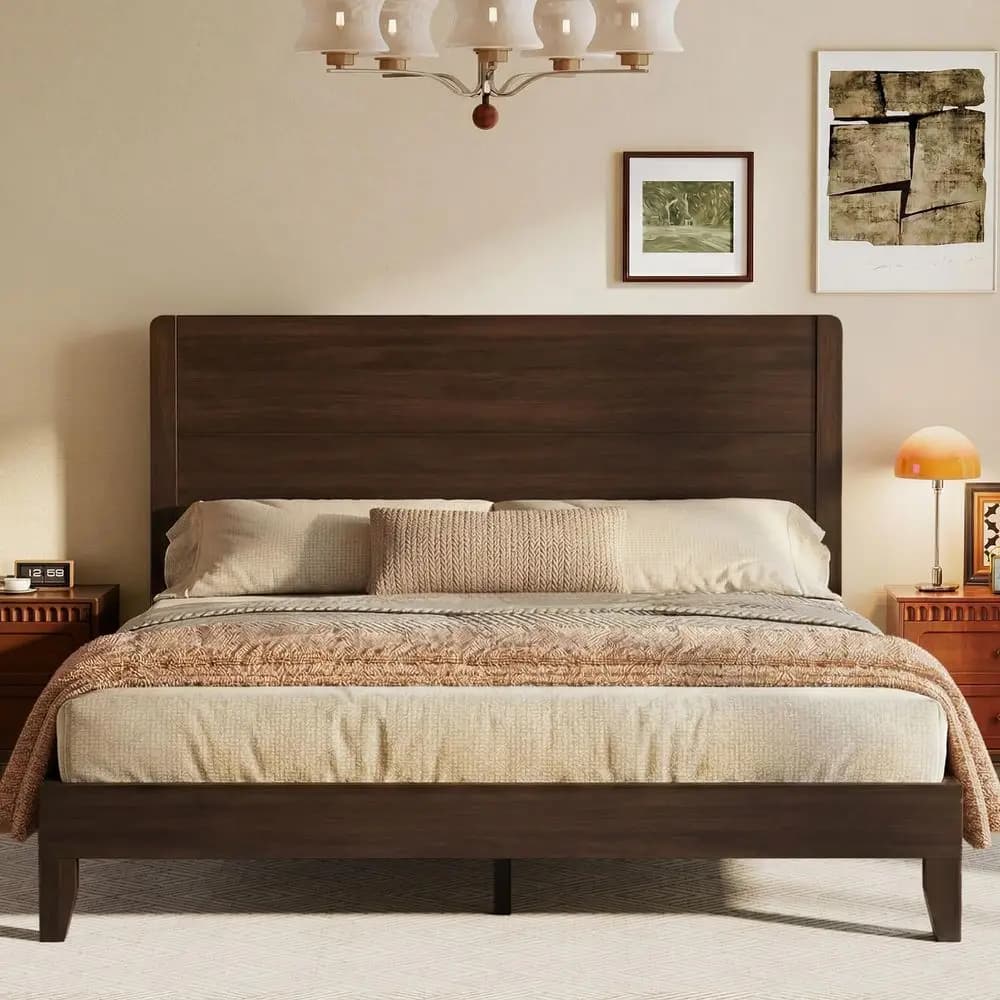 Struttura letto Queen, letto a piattaforma con testiera alta, supporto a doghe in legno massello, base per materasso silenziosa, non necessita di rete a molle