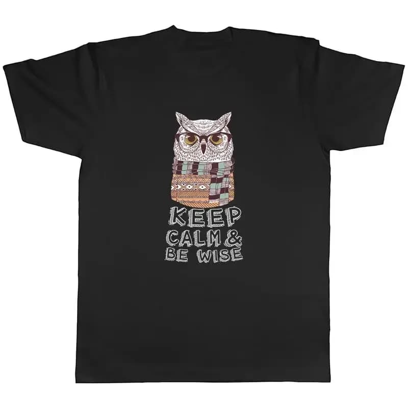 T-shirt da uomo divertente gufo Mantieni la calma e sii saggio T-shirt unisex regalo