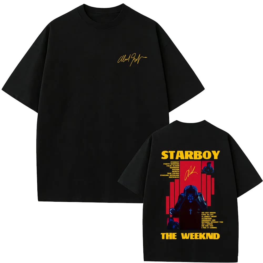 T-shirt Grafica dell'Album Starboy del Rapper The Weeknd, Moda Hip Hop per Uomo e Donna, T-shirt Vintage in Cotone Casual