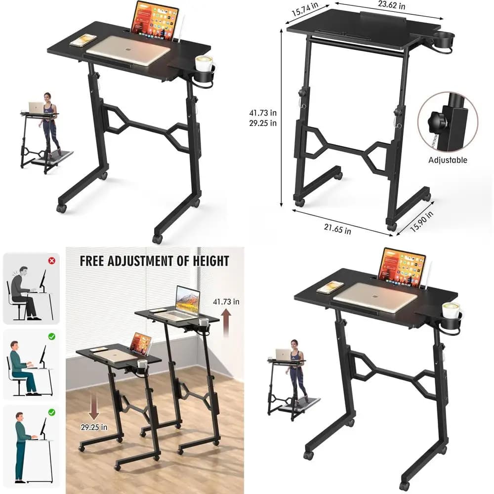 Scrivania portatile per laptop con ruote, scrivania in altezza regolabile per tapis roulant, tavolo mobile per passeggiate e comodini
