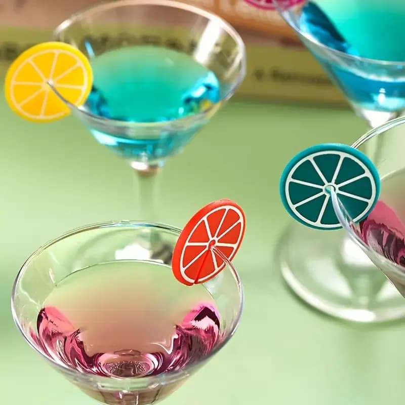 Ornamento di limone in silicone per vetro da 8 pezzi, riconoscente per bicchiere di vino, pennarello per bicchiere di vino per feste, riutilizzabile, adatto per bar, feste, cucina