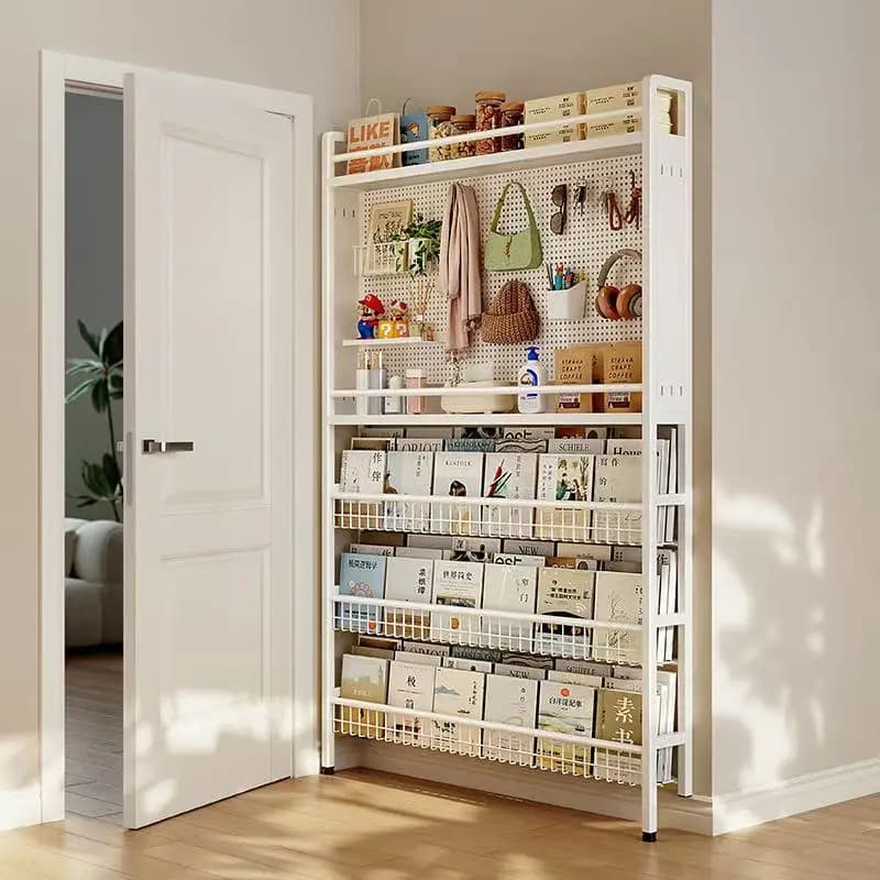 Porta con foro posteriore, mensola da pavimento, stanza stretta, appesa a parete, clip per uso domestico, spazio per camera da letto, scaffale in ferro battuto