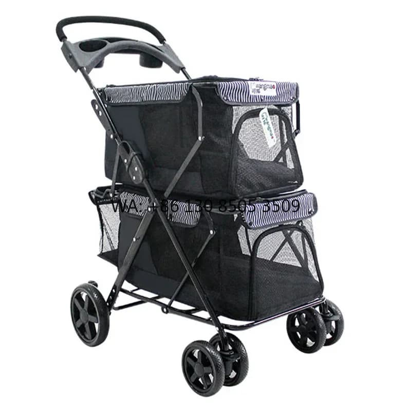 Hot Sale Double Carrier Pet Wagon Lightweight Portable Support OEM/ODM Suitable Cats Dogs Stroller for Outdoor Travel
