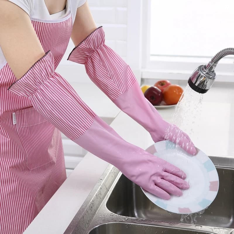 1 Paio di Guanti da Cucina alla Moda con Fondo in Velluto, Caldi e Resistenti, per Pulizie Domestiche, Lavaggio Piatti, Guanti in Gomma e Silicone