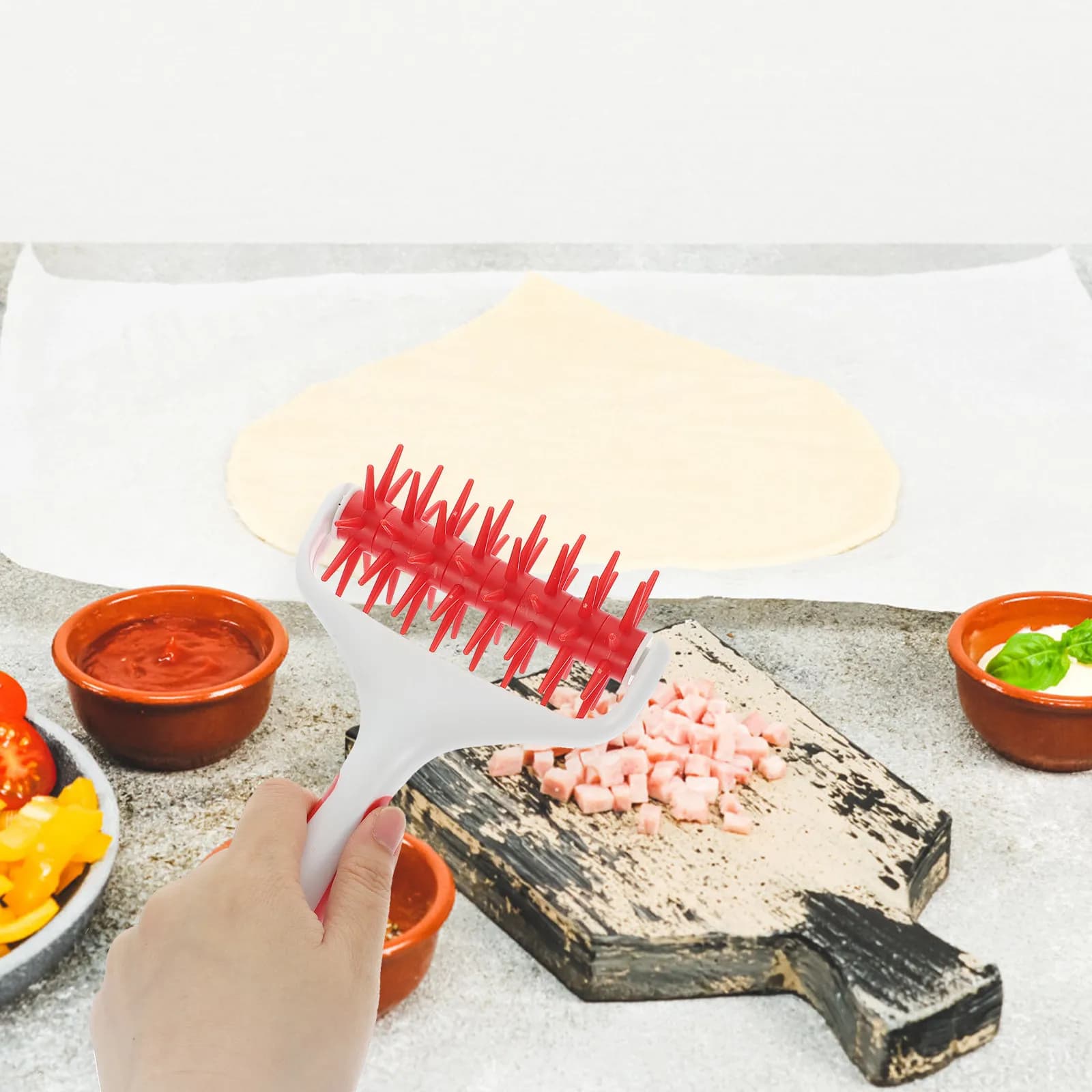 Rullo per Impasto Pizza con Perni in Acciaio Inox Uniformemente Distribuiti per Impastare Torte, Pasticcini e Biscotti, Prevenendo Bolle d'Aria