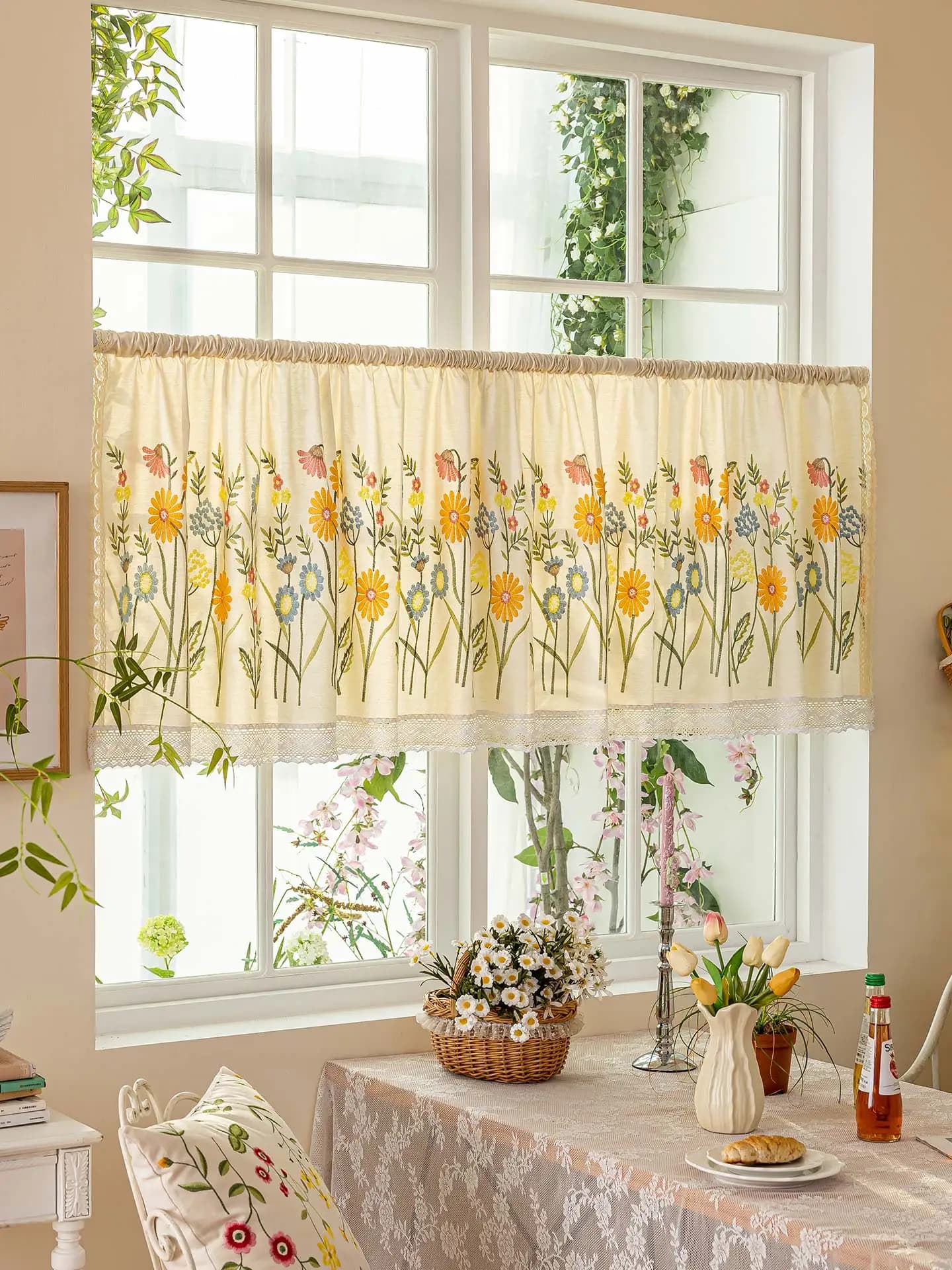 Tenda Corta Ricamata in Stile Francese per Cucina, Divisorio per Caffetteria, Tenda Decorativa per Porta, Abbellimento per la Casa