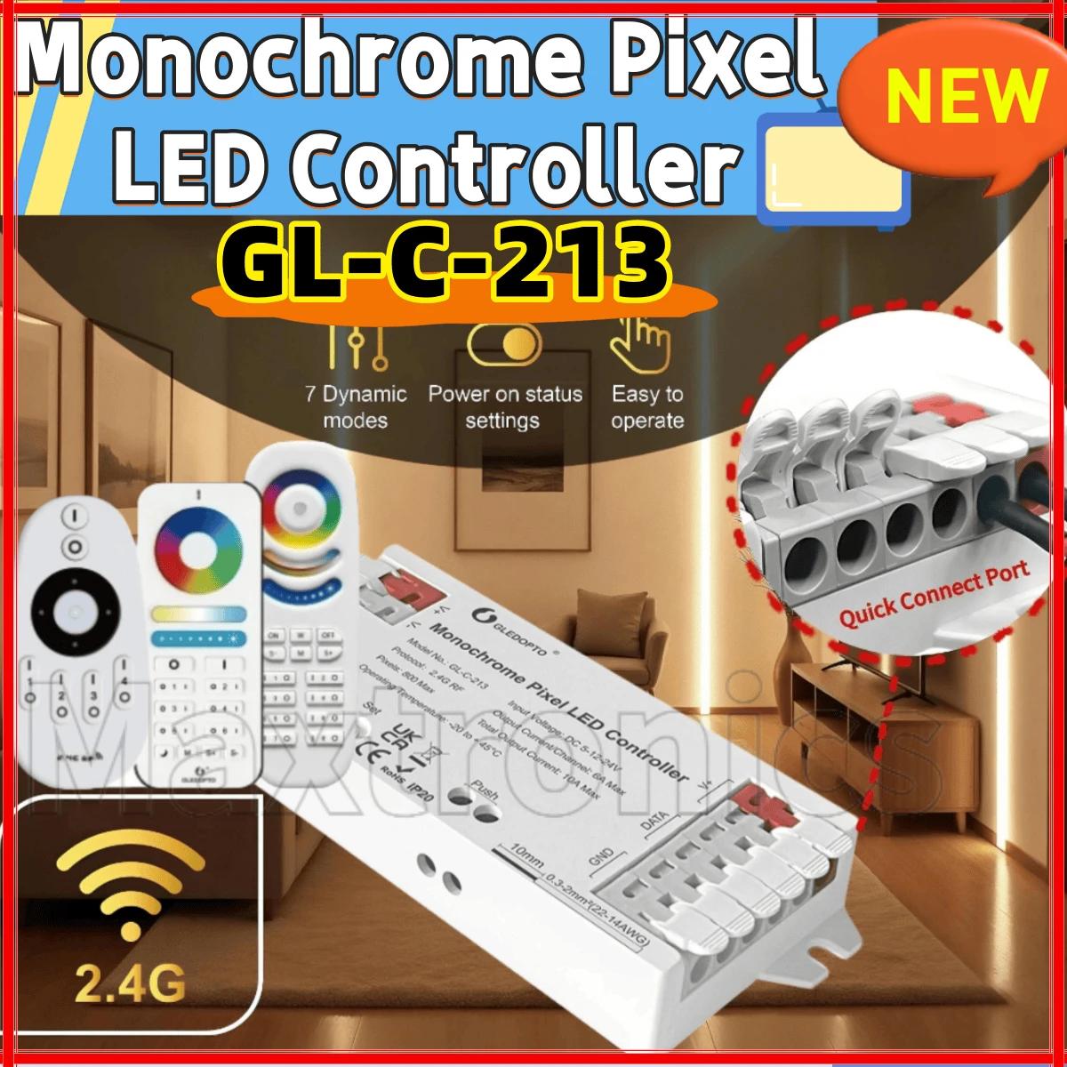 Controller LED pixel monocromatici DC5-24V 2.4G RF 800IC Max 7 modalità dinamiche GL-C-213 /GL-RC-002 Telecomando per striscia LED monocolore