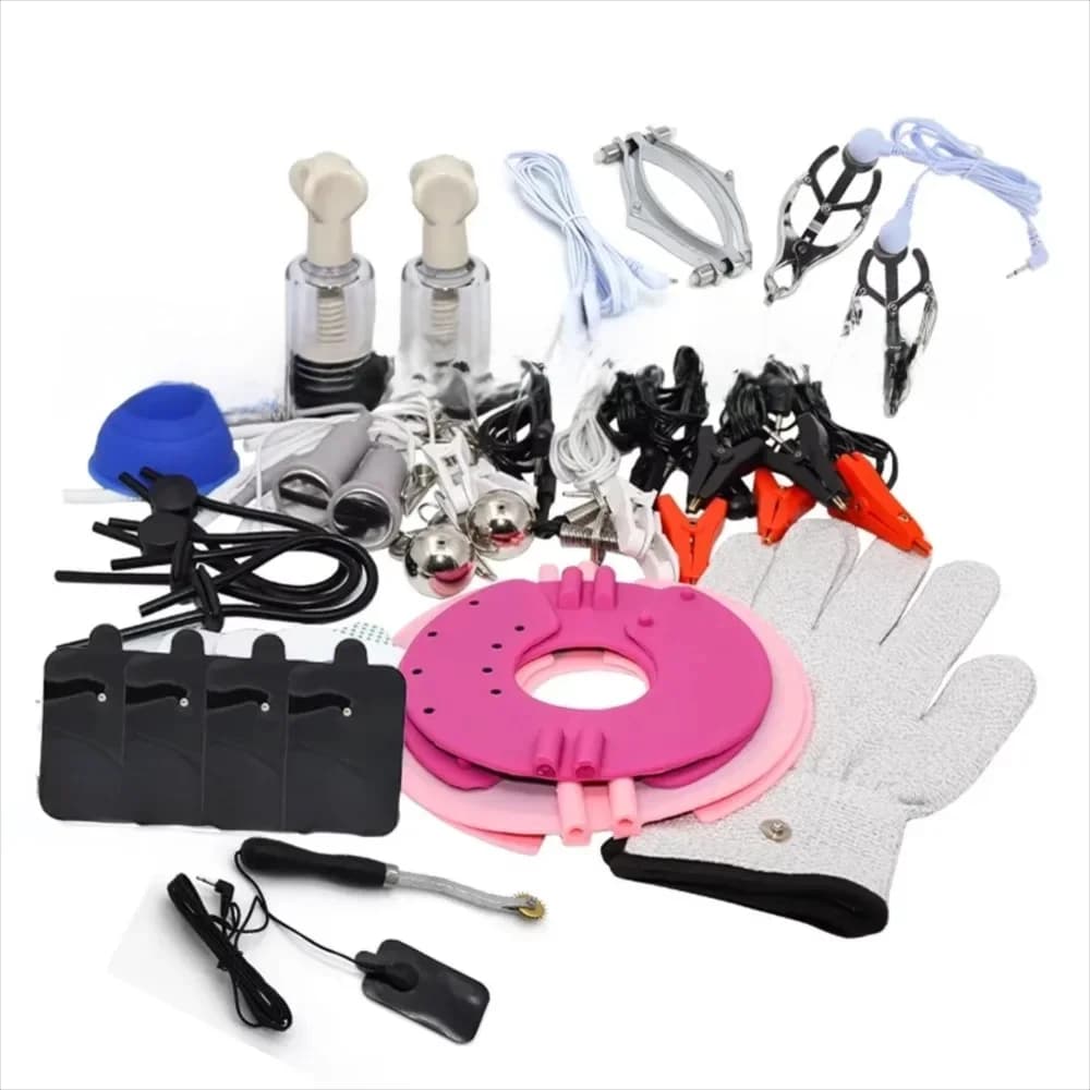 Morsetti per capezzoli con scosse elettriche Clip per seno in metallo Clip per labbra Guanti da massaggio/Pad Giocattoli sessuali per SM Bondage Gioco di coppia Flirtare Accessorio