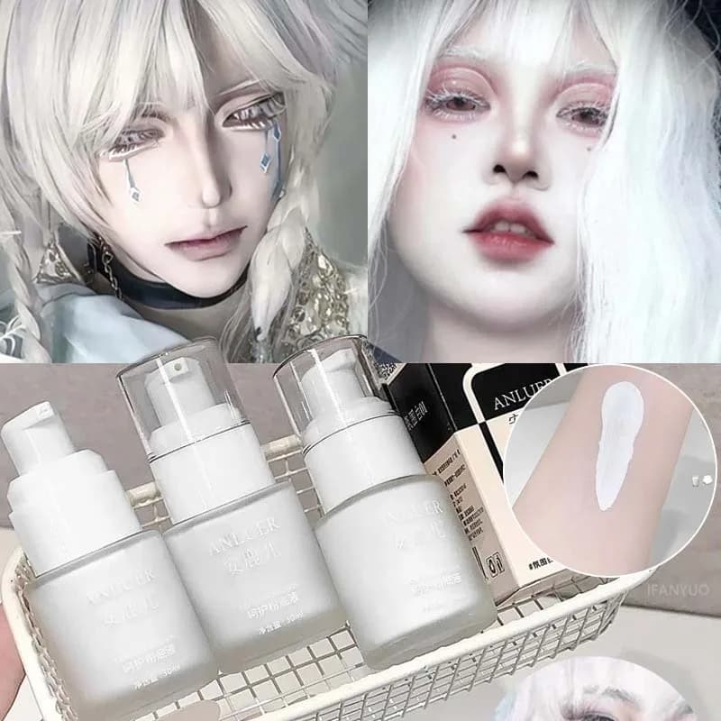 Fondotinta Liquido Bianco Opaco Impermeabile e a Lunga Durata, Copertura Modulabile, Primer e Correttore in Stick per Halloween e Cosplay
