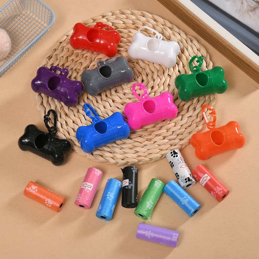 Dogs Bone Shaped Bag Dispenser Disposable Pet Dog Cat Waste Holder Plastic Garbage Bag Case Carrier Disposal Poop Supplies Puppy