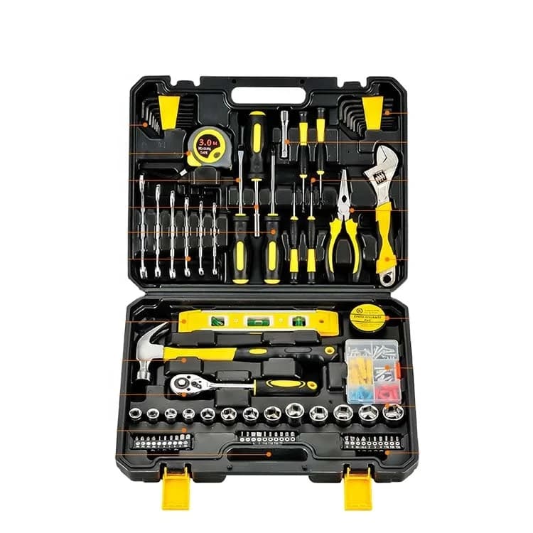 Cassetta degli attrezzi in plastica multifunzionale professionale da 108 pezzi, set di strumenti per chiavi a bussola, custodia rigida per strumenti di riparazione domestica in ferro