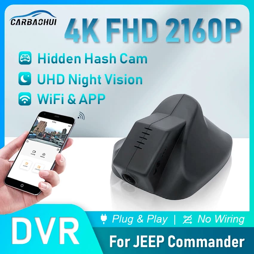 4K 2160P DVR per auto Plug and Play Dash Cam Videoregistratore per visione notturna UHD per Jeep Commander High Edition, DashCam wireless