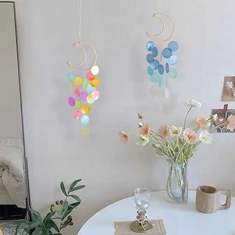 Hanging Shell Moon Wind Chimes Circle Shell Natural Shell Dream Catchers With crisp ringtones Home Decoration Shell Pendant