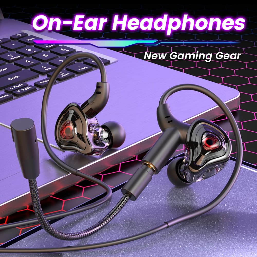 Wired gaming headphones with double microphones Type C and 3.5 mm in-ear earphones HiFi stereo headphones Phone sports gaming heads