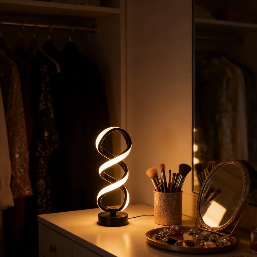 Lampada da scrivania a LED artistica a forma di infinito intrecciato - Luce bianca calda e morbida per l'arredamento della casa