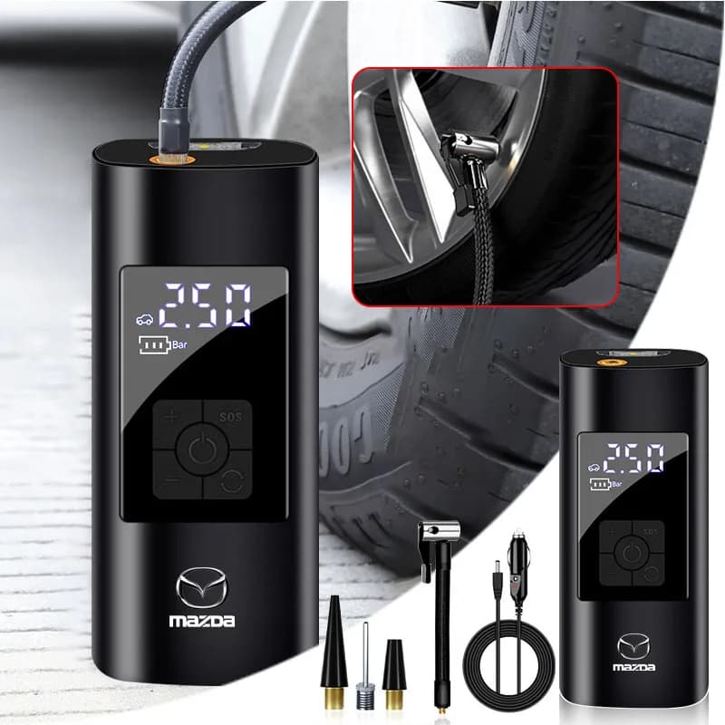 Pompa di Gonfiaggio Portatile per Auto, Gonfiatore Pneumatici Ricaricabile per Mazda 3 7 8 Atenza Axela 5 6 323 500 MP RX7 RX8 CX9 CX30 CX7 CX6
