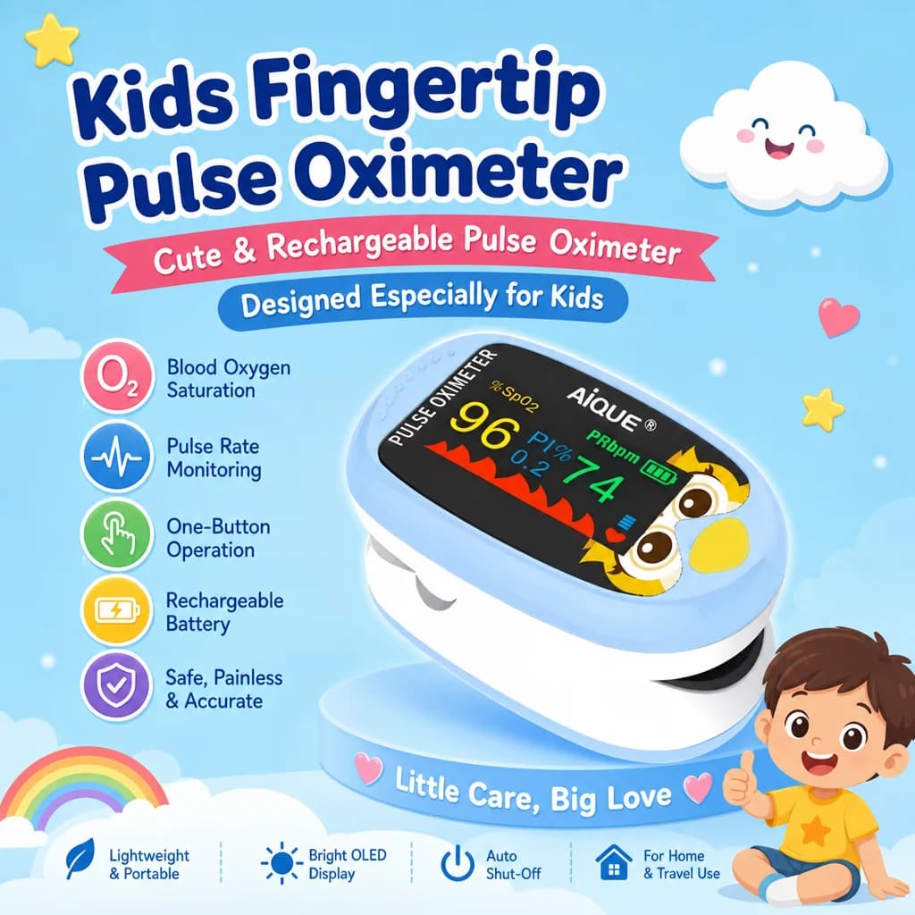 JUSTLANG Cartoon Finger Pulse Oximeter for Child&Baby Medical Rechargeable Infant Blood Oxygen Saturation Meter Pediatrics Kids