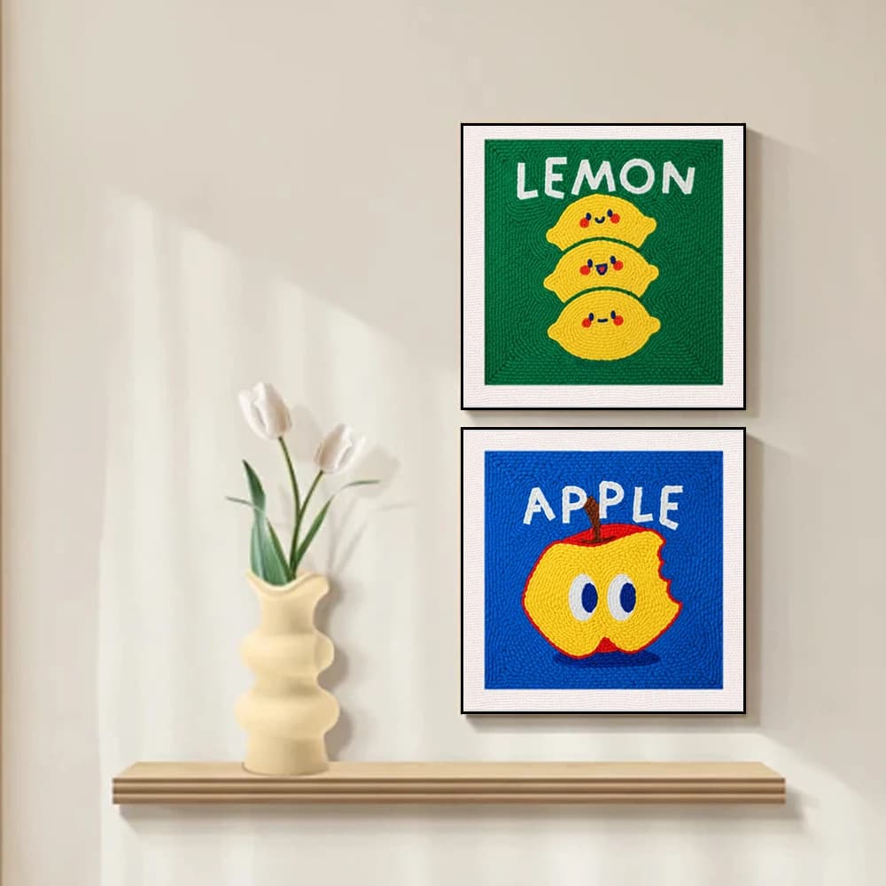 DIY 25x25cm Punch Needle Embroidery Kit with Fruit Pattern Wooden Frame with Embroidery Cloth DIY gift for Room Decor