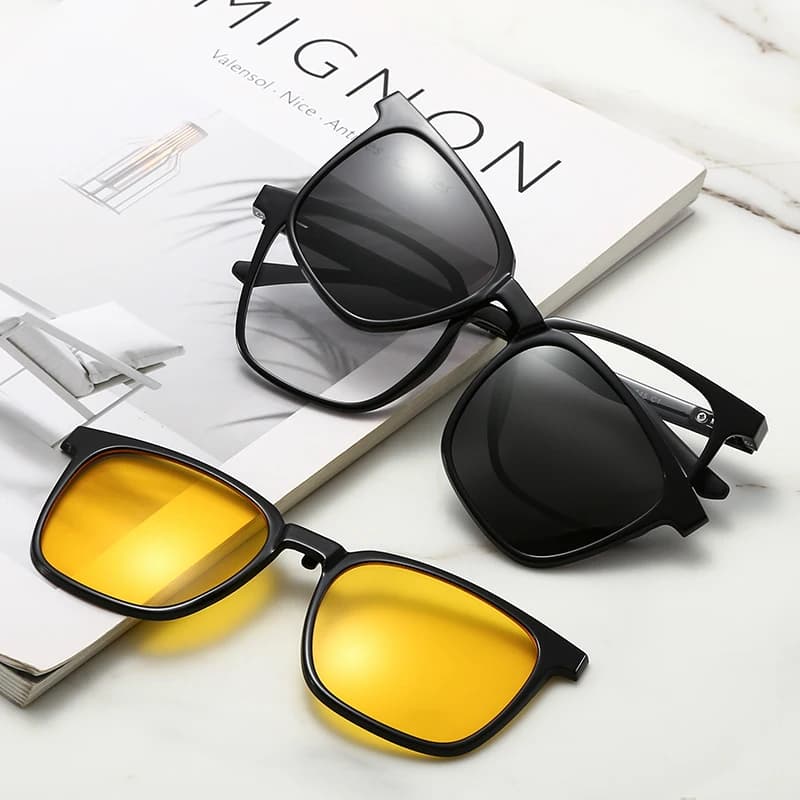 6 IN 1 Magnetic Clip-on Polarized Sunglasses Tinted Lens Myopia Glasses Frame Night Vision Driving Glasses