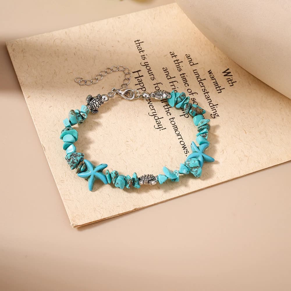 4pcs/set New Turquoise Stone Beaded Bracelets for Women Girls Shell Turtle Starfish Bracelet Summer Beach Bohemia Jewelry Gifts
