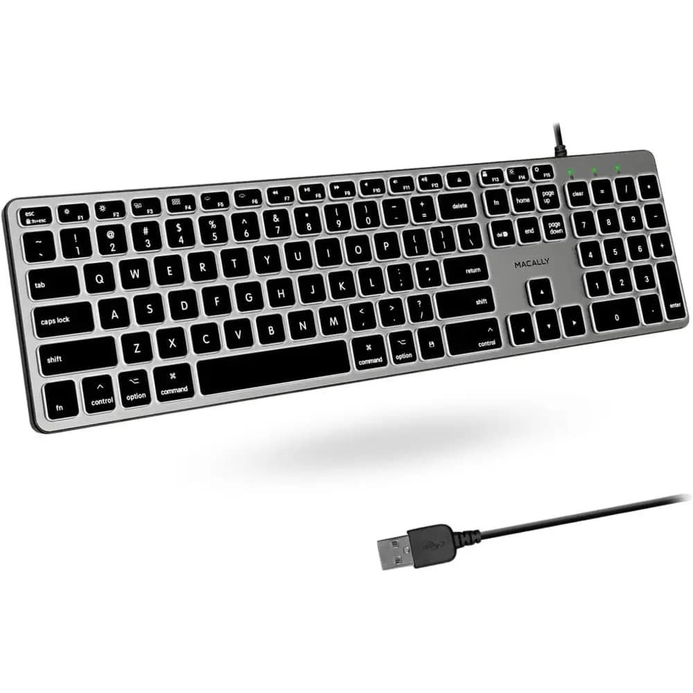 Illuminated Keyboard - Silent, Stylish, and Efficient - 3 Brightness Levels, 107 Keys, USB Wired - Compatible with MacBook Pro/A