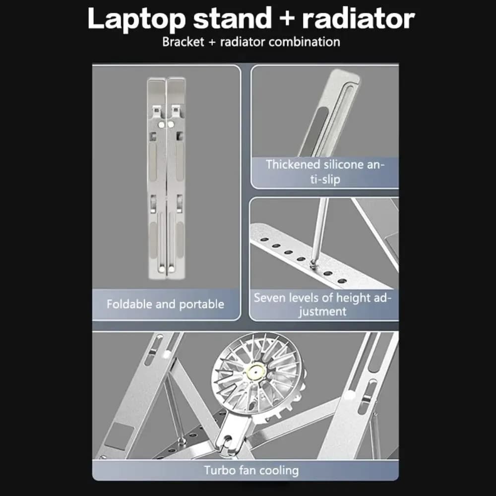 Foldable Laptop Cooler Stand Portable Stand With Fans Laptop Desktop Bracket Adjustable Stand High Quality Metal Computer Stand