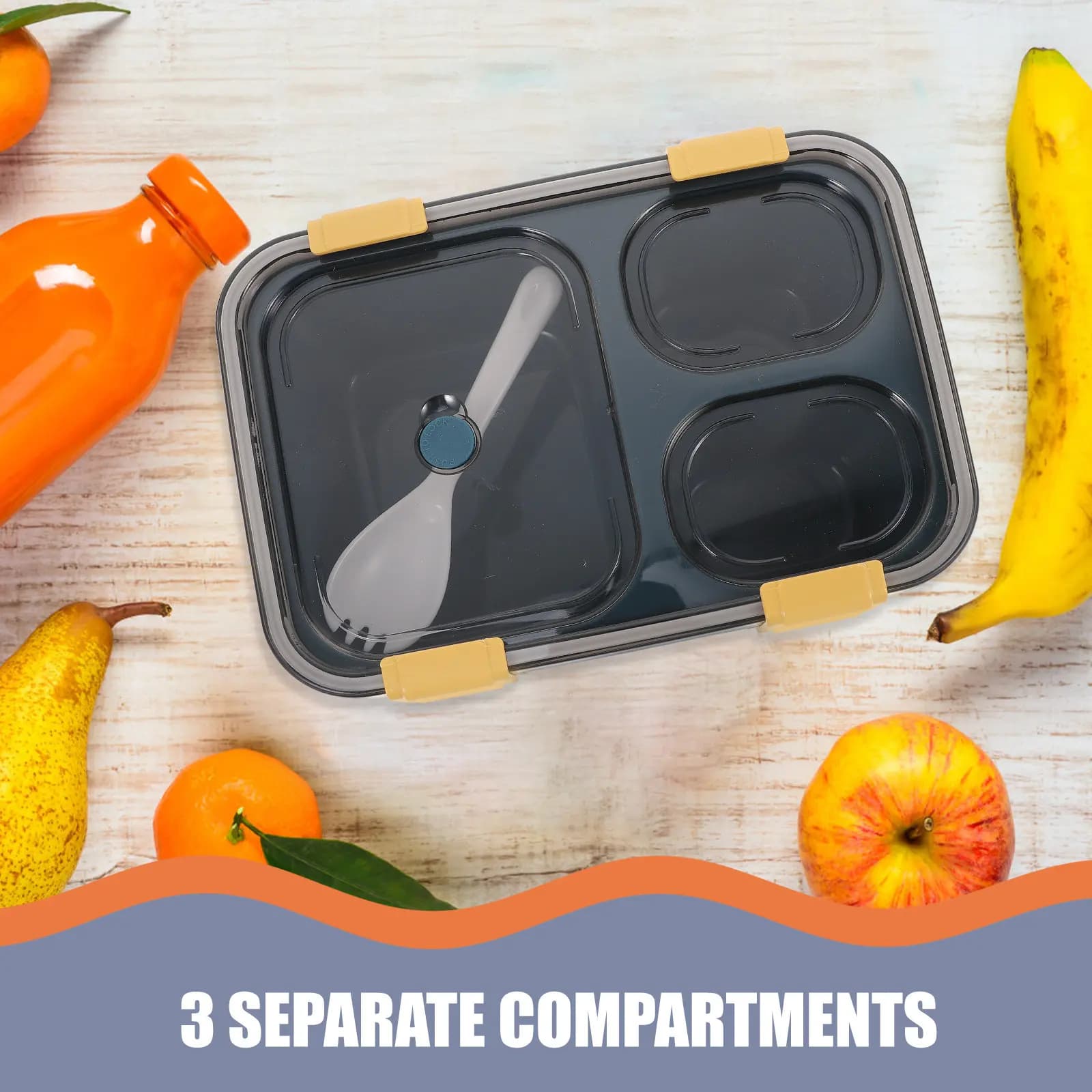 Contenitore per Pranzo a 3 Scomparti, Riutilizzabile, Ermetico, Portatile, Adatto al Microonde, per Preparazione Pasti e Conservazione Alimenti, Lunchbox per Adulti