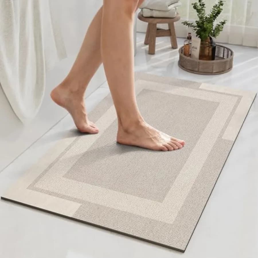 Non Slip Bath Mat, Rubber Backing Ultra Thin Bathroom Rugs Fit Under Door Quick Dry Super Absorbent Washable Bath Rug Shower Ma