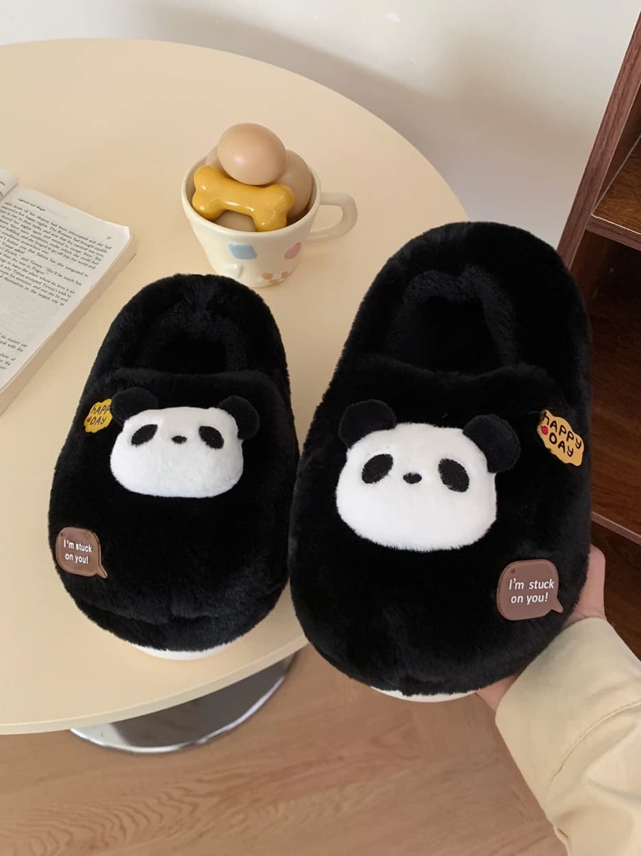 Pantofole in Cotone per Coppie, Antiscivolo Invernali con Tacco Alto, Simpatiche Pantofole a Forma di Panda, Calde e Comode per Uomo e Donna