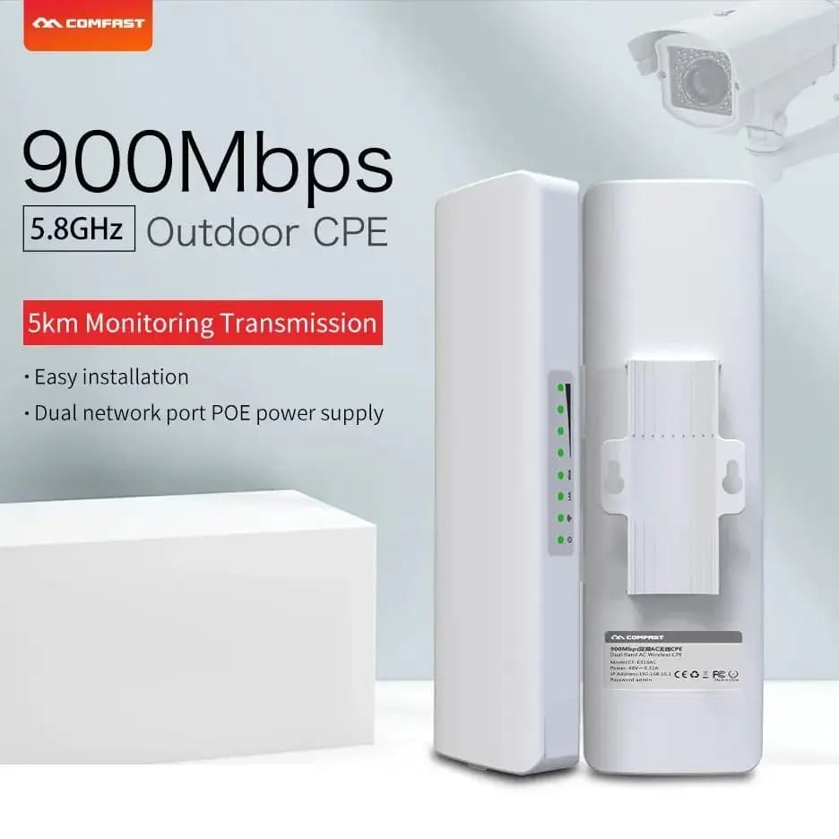 Router WiFi CPE Esterno COMFAST 3-5KM 5.8G 900Mbps, Amplificatore di Segnale WiFi a Lungo Raggio, Ripetitore Wireless Impermeabile