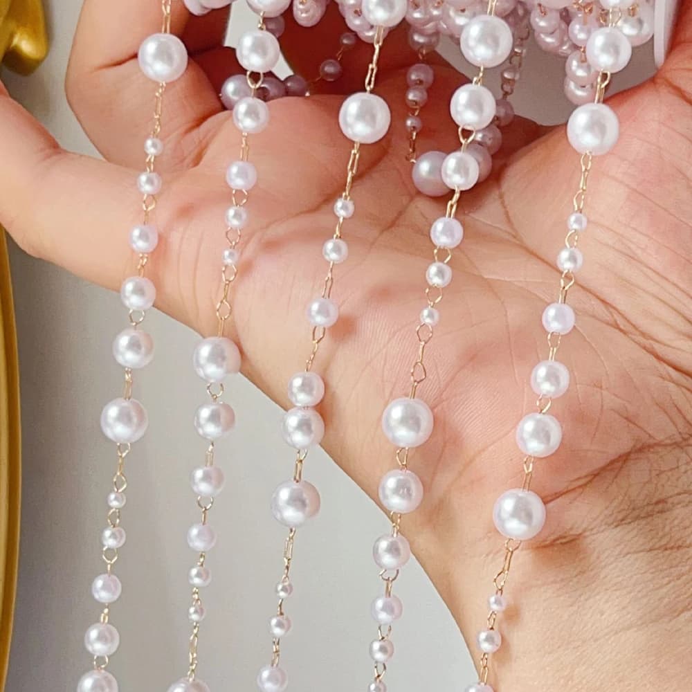 Perle finte da 1 metro 3-8 mm con catena a maglie in ottone per la creazione di gioielli Collana fai da te Bracciale Cucito Artigianato Forniture Risultati