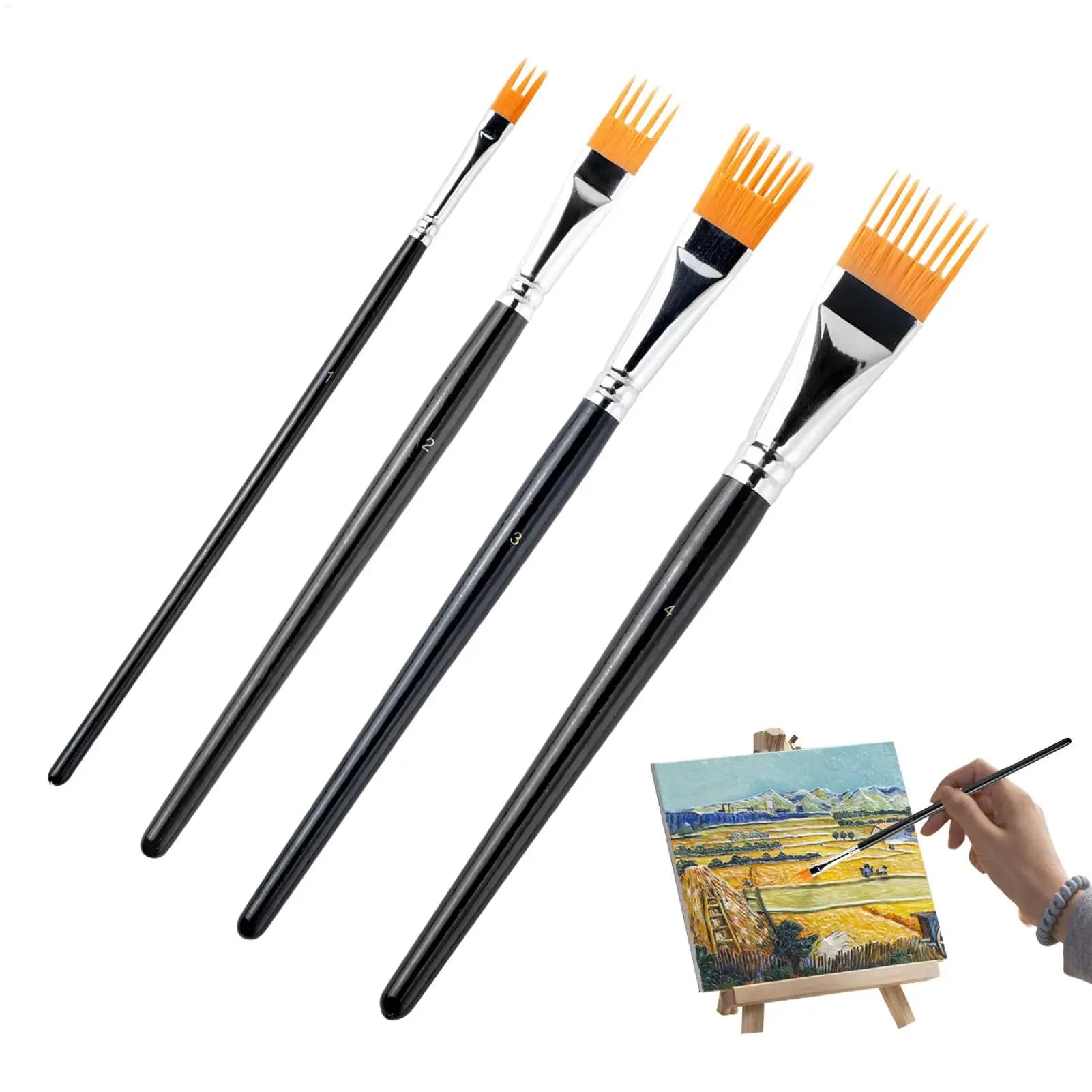 4pcs Comb Artist Paint Brushes Set For Oil Acrylic Flat Tip Kit Paint Brushes For Nylon Paint Brushes Artist Watercolor Painting